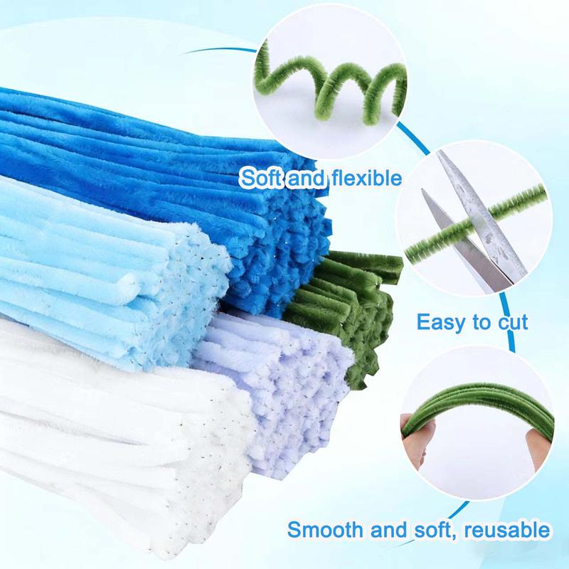 500 Pcs Blue Pipe Cleaners Craft 5 Assorted Colors Pipe Cleaners Bulk Chenille Stems for DIY Flower Making Kit with Floral Wires Gardening Tape Stamen