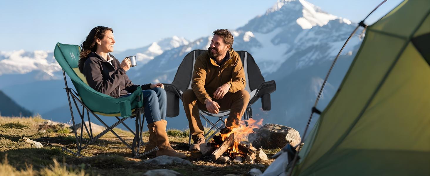 MOPHOTO Rocking Camping Chair,XXL Oversized Folding Fully Padded Outdoor Lawn Chair with Side Pocket,Portable Recliner for Patio, Backyard, Supports 400 lbs