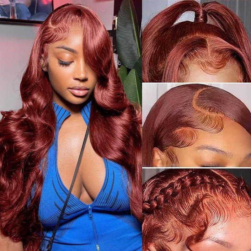 Dark Reddish Brown Wigs  Lace Front Wigs Human Hair 13X4 HD Lace Front Wigs Human Hair 200 Density Body Wave Frontal Wigs Human Hair with Baby Hair Glueless Wig Auburn Colored Wigs 33#