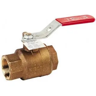 NIBCO 1/2" FNPT x FNPT Bronze Full Port Standard Ball Valve, 2-Piece, Inline 1-Way Flow, Lever Handle, 600 WOG, 150 WSP NL95076, Inline - One Way Flow