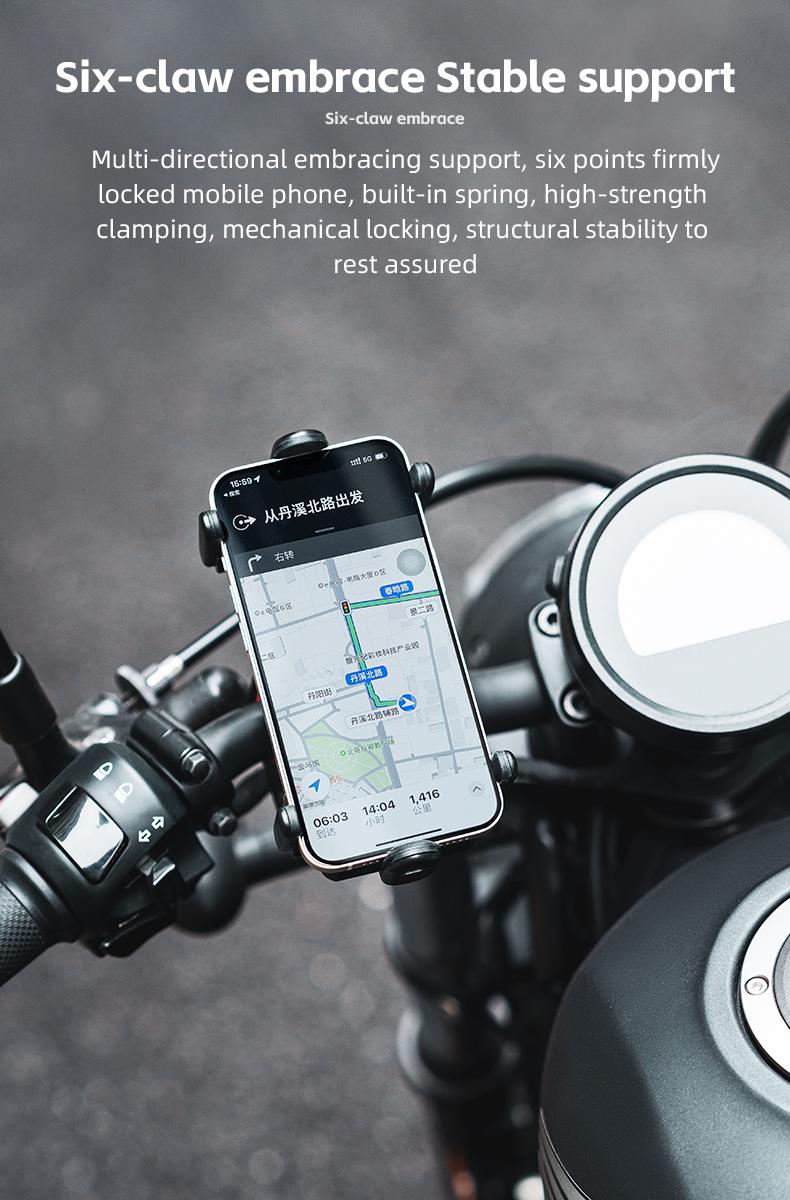 ROCKBROS Bike Phone Holder- Adjustable Motorcycle Phone Mount Handlebar Clip for Bicycle Scooter, Cell Phone Clamp for 4.1" - 6.7" Smartphones iPhone 14 Plus/Pro Max, 13 Pro Max, S9, S10 and More