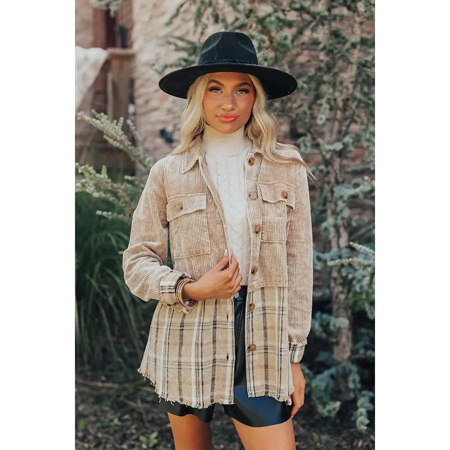 Hot Cocoa Sippin' Corduroy Jacket in Khaki