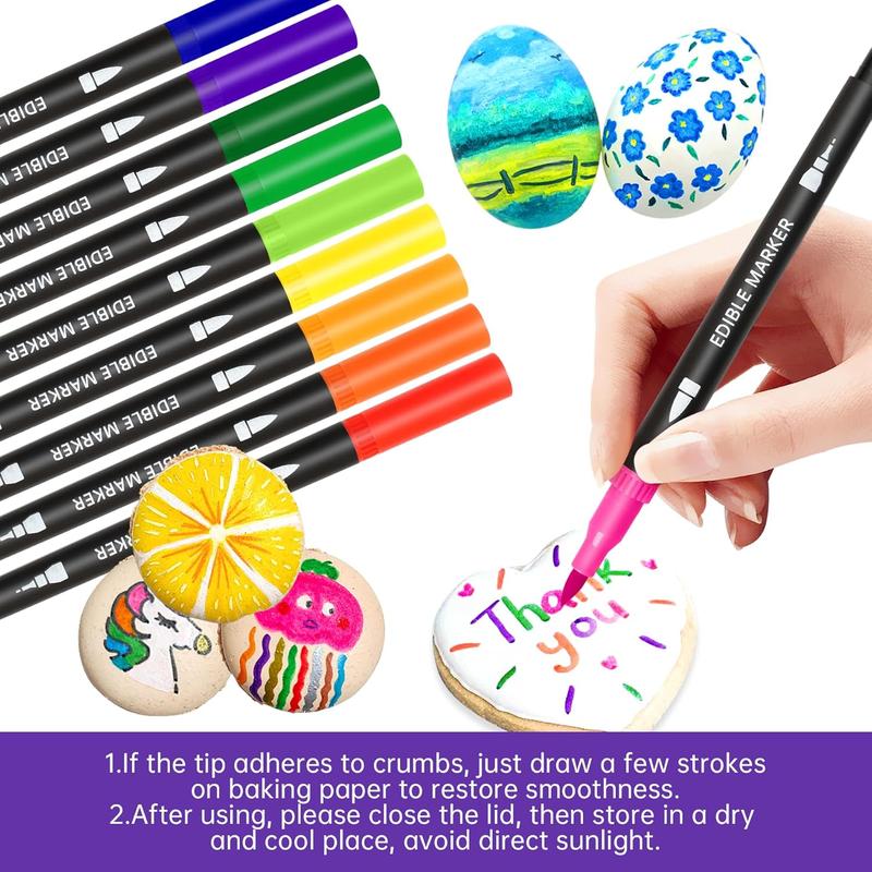 14-color cookie decorating markers, food coloring pens with both fine and coarse nibs, for decorating fondant, painting cake decorations, cookies, marking Easter eggs, frosting, macarons, Christmas decorations, and drawing supplies. edible