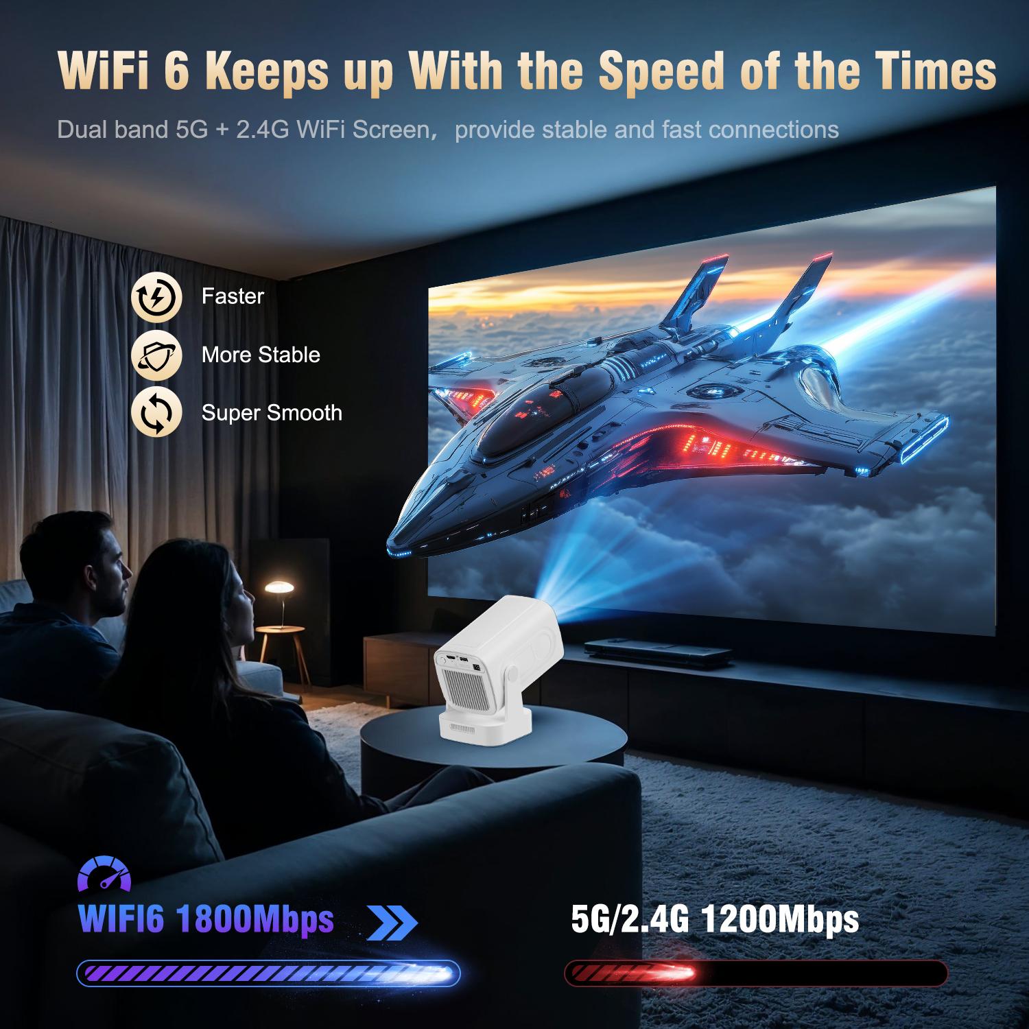 [US warehouse] Magcubic HY310 Portable Projector Auto Focus 330ANSI Native 1080P Android 11 BT5.4 WIFI6 4K Videosource Supported  Smart Flexible Rotating 60Hz Reflash Home Cinema Mini Projector 130"Screen Built-in Speaker Allwinner H713