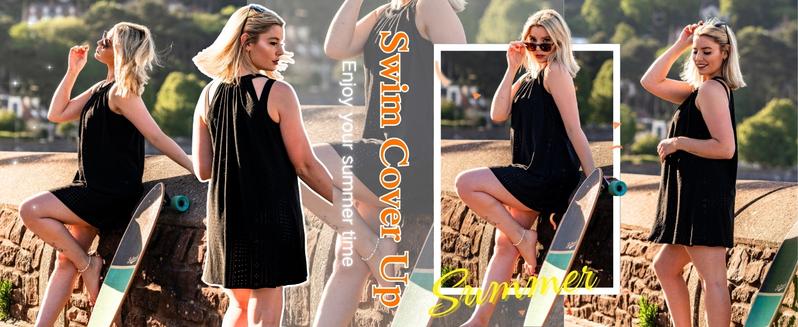 Womens Swimsuit Cover Up Hollow Out Crochet Coverups Sleeveless Beach Dress Tank Bikini Cover Ups S-3XL