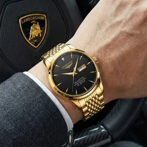 Gold Watches for Men Luxury Business Dress Quartz Watch, Black Face with Diamond Accent, Waterproof Luminous Stylish Wrist Watch, Ideal Men's Gift