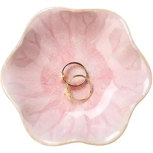 Lotus Leaf Shape Decorative Ring Tray Small Key Bowl Ceramic Trinket Tray Jewelry Dish Organizing Necklace Earrings Home Decoration for Mom Friend Sister Pink.