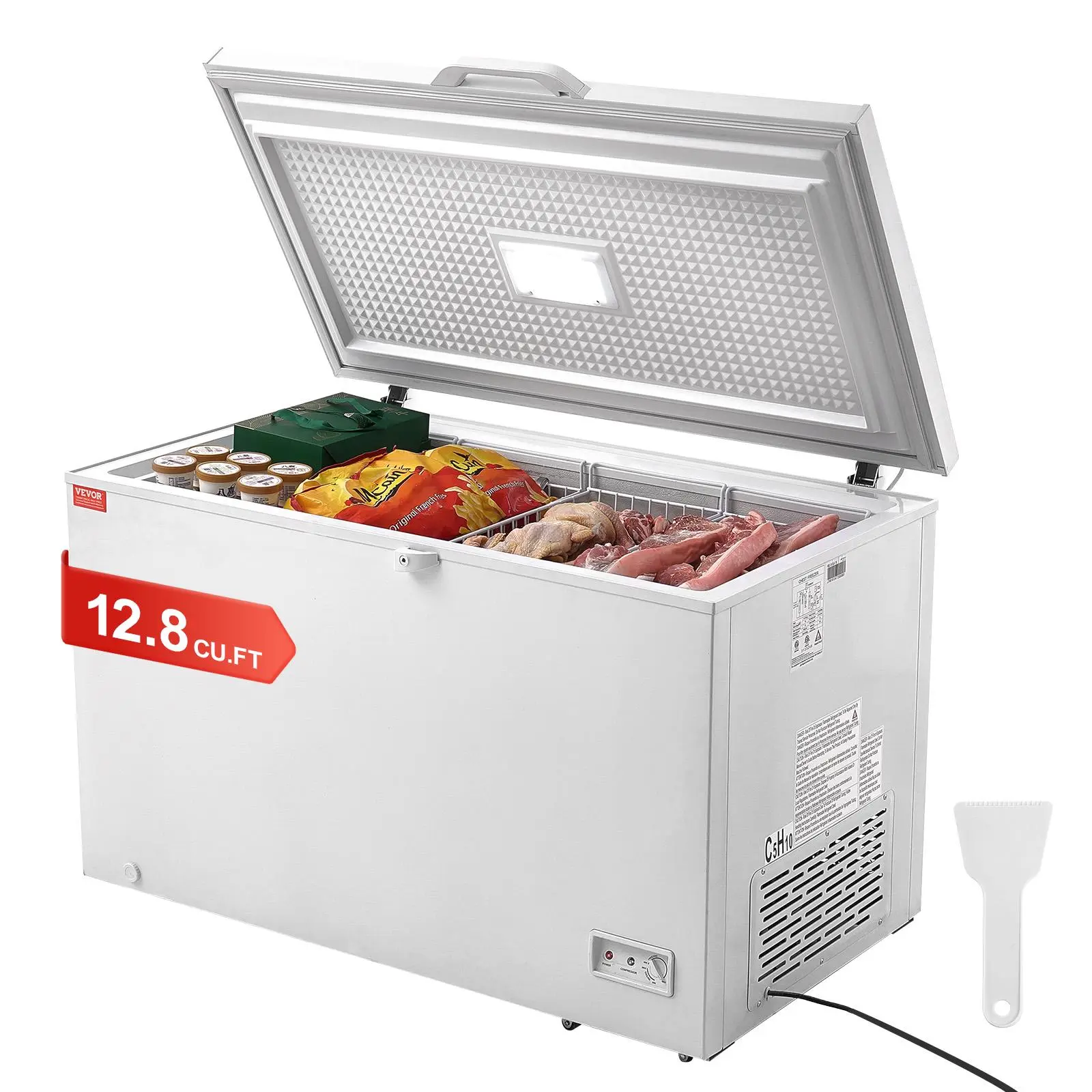 【Summerfinds】VEVOR Chest Freezer 12.8 Cu.ft / 345 L Large Deep Freezer & 4 Removable BasketsFreestanding Top Open Door Commercial Chest Freezers with Locking Lid7-Level Adjustable TempLED Lighting6 Wheels