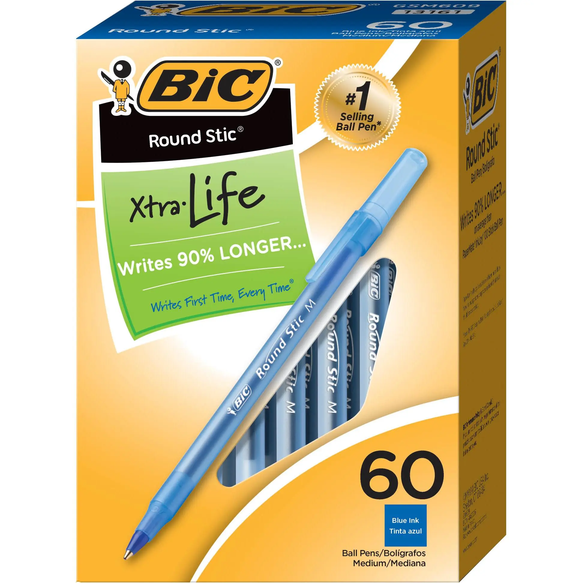 BIC Round Stic Xtra Life Ball Pen, Medium Point (1.0 mm), Blue, 60-Count