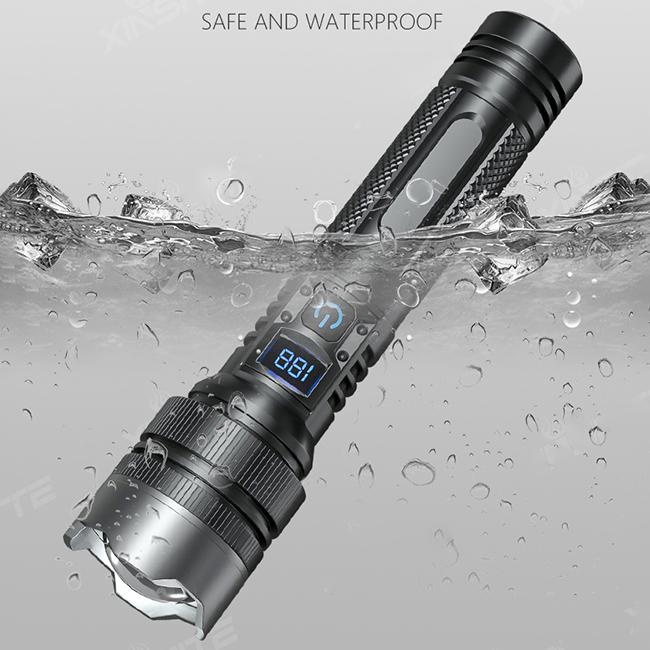 Strong Flashlight 2000LM LED with charging Phone function Digital display of power, Rechargeable，Zoomable, , X4Waterproof, Adjustable Brightness Flash Light for Outdoor, Emergency, Camping Accessories