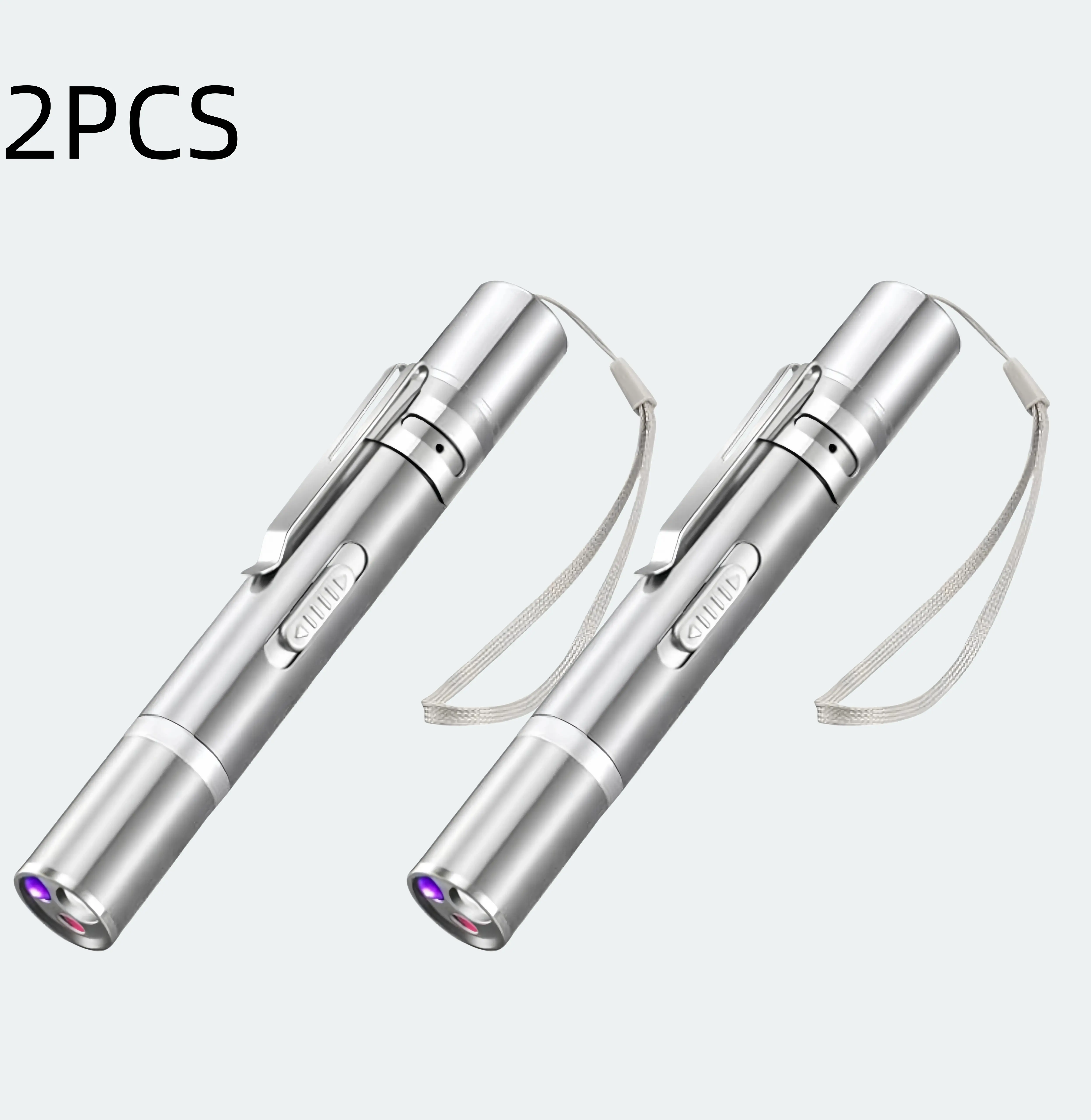 2-Pieces Portable 3-in-1 Multi-Functional LED Pen Light - UV Light, USB Charge, Metallic Body, Unisex Pointer Pen, Compact Practical Party Gift for Home & Office