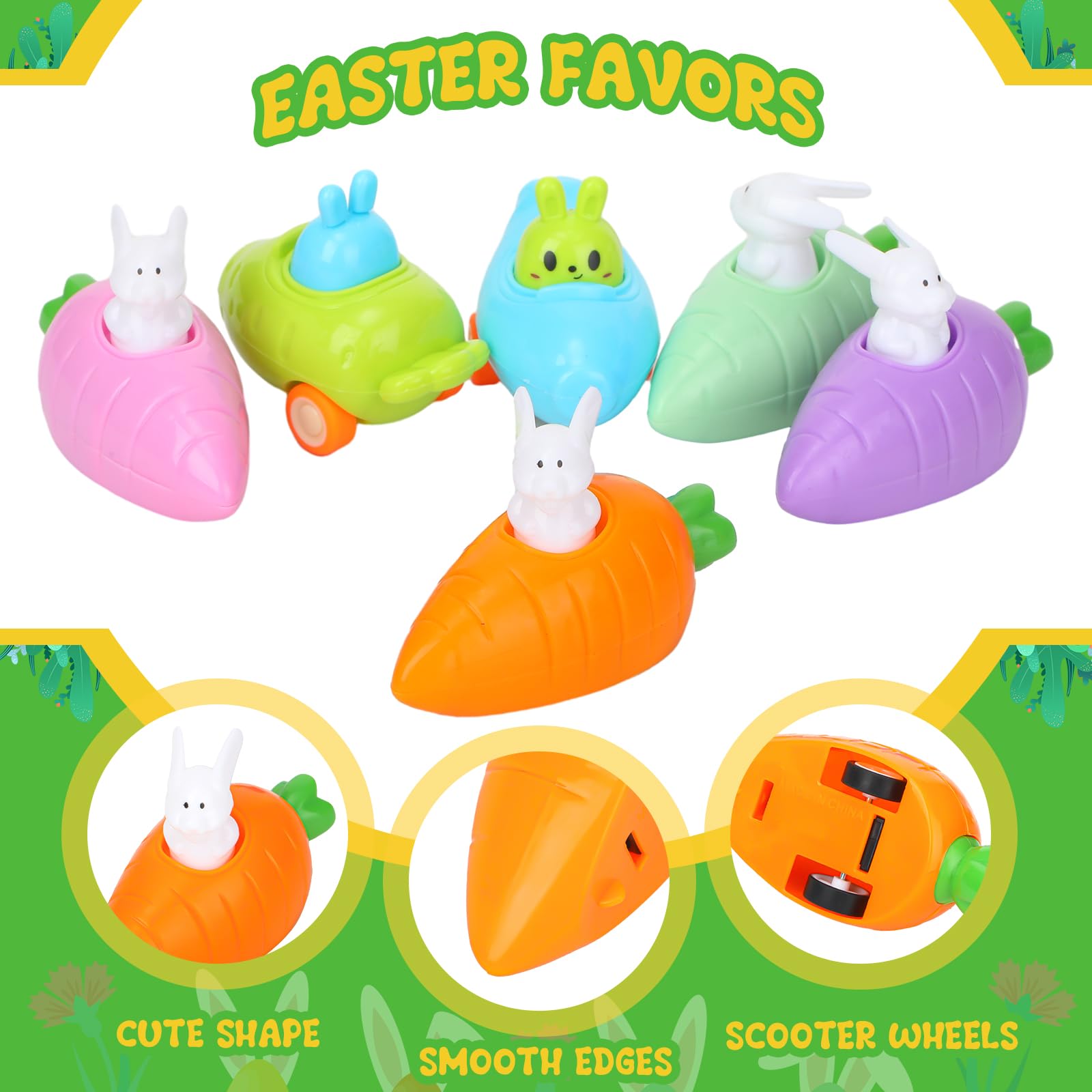 30/50 Pcs Easter Egg fillers Set with Mini Pull Back Cars, Easter Bunny Toy Car for Easter Egg Hunt, Plastic Non-Candy for Boys Girls Easter Basket Stuffers Gifts Spring Party Favors Classroom Prize Supplies