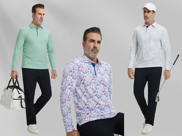 M MAELREG Mens Printed Golf Polo Long Sleeve Performance Fit Dry Fit Fall Golf Shirt Casual Athletic Top  Fashion Menswear SpringStatements