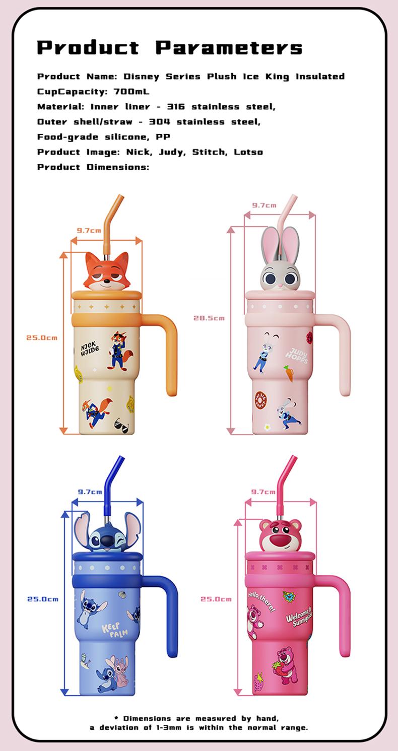 【Special New Year's gift】MINISO Disney Insulated Mug Cartoon Ice Cup with Straw Portable for Office Home and Car Featuring Cute Animal Designs Featuring Judy Hopps Stitch and More