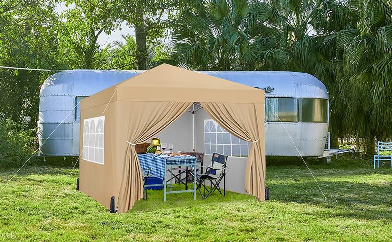Yaheetech 10x10 Pop Up Canopy with 4 Removable Sidewalls, Portable Enclosed Instant Tent, Waterproof Outdoor Tent, Beach Sun Shelter with 4 Sandbags, 12 Stakes & 4 Ropes