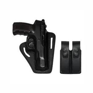ALIS31106 Pancake Leather Holster Thumb Break Closed-end RH & Double Magazine Pouch Fits CZ 75 Handmade!