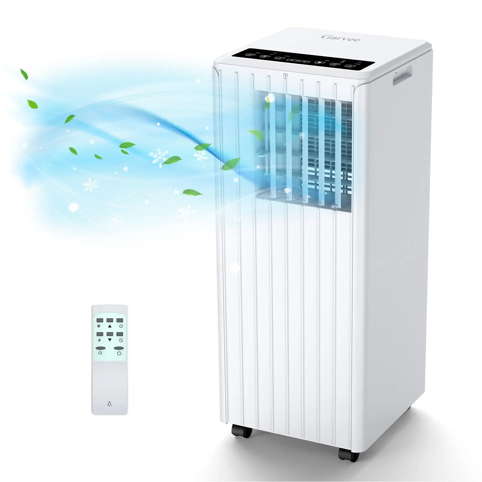 GARVEE Discover the versatile GARVEE Portable AC/Dehumidifier & Fan in three stylish colors: White, Black, and Gray. With 8000 BTU power, it's perfect for spaces of 250-350 sq. ft., providing comfort and convenience year-round.