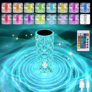 Crystal Table Lamp RGB 16-Color Changing Night Light - Diamond Cut LED Bedside Decor Lamp with Remote & Touch Control for Bedroom Living Room, Romantic Gift for Women ambient sensor