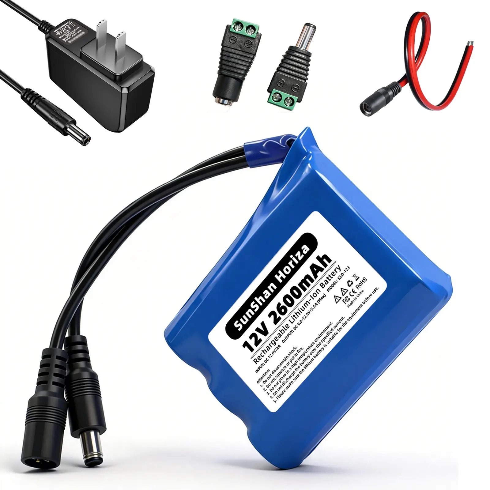 12V 2600mAh Durable High Output Lithium Polymer Rechargeable Battery Pack for CCTV Cameras, Bike Lights, DIY Projects - Equipped with Charger and Adapters, Durable Lithium Battery, High Output Battery