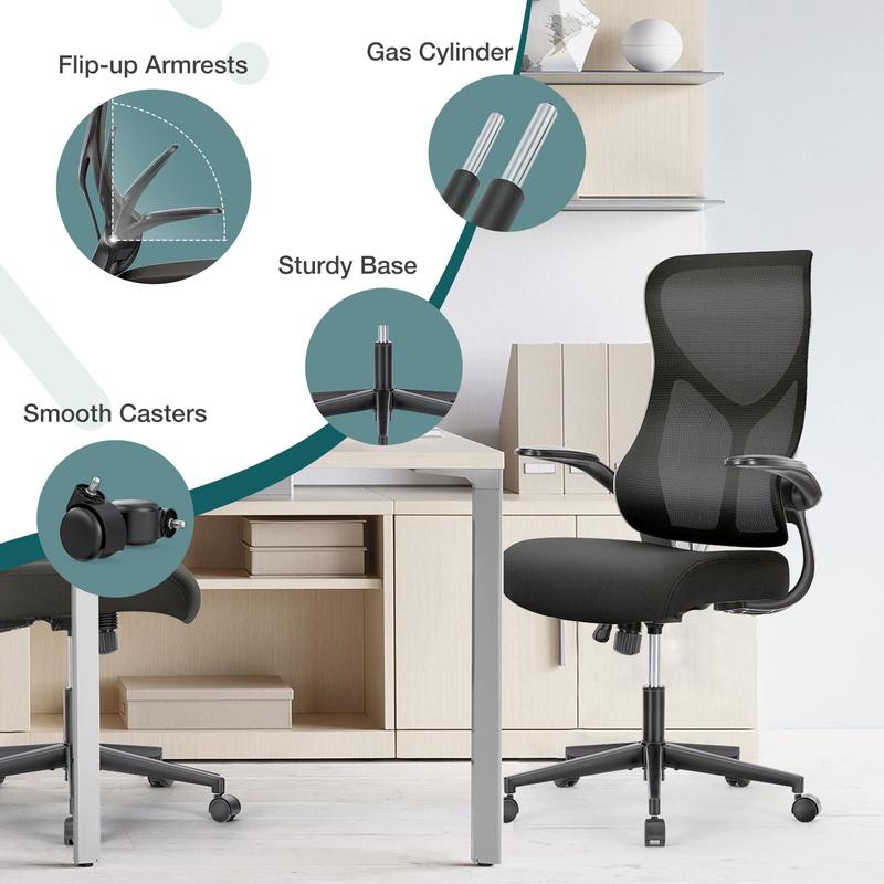 Office Chair, Ergonomic Desk Chair Compute High Back Mesh Chair, Executive Home Office with Flip-up Armrests Adjustable