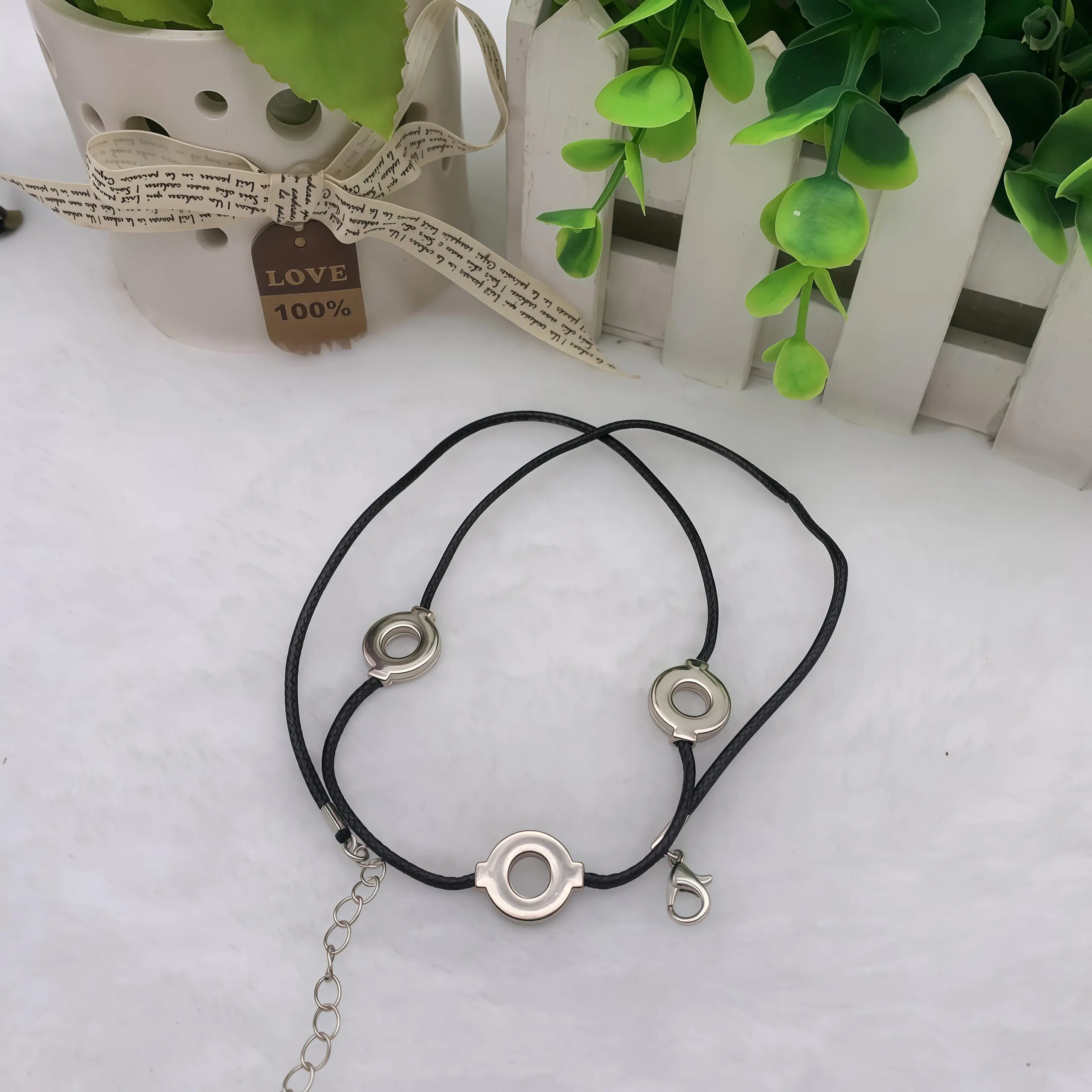 Goth Anime-Inspired Triple Ring Necklace, Silver Plated Alloy Pendant with Adjustable Braided Wax Rope for Cosplay Fans, Metal Rings, Necklace Design, Naruto Fans, Unisex, Anime Charm Necklaces