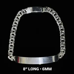 925 Silver Chino ID Bracelet 8” Long 6mm
