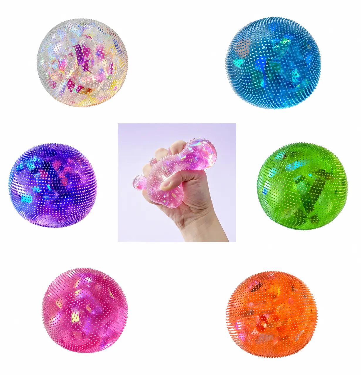 Glitter Spiky Sensory Stress Ball - Sparkly Squishy Fidget Toy for Anxiety Relief, Hand Exercise, Back To School