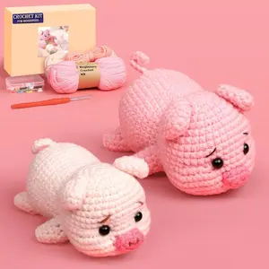 2 Pack Pig Crochet Kit for Beginners with Easy Yarn and Step-by-Step Video Tutorials, Beginner Crochets Kit for Adults, DIY Crochet Animal Kits Art Crafts Knitting Kits Ideal Gifts for Teacher Gifts