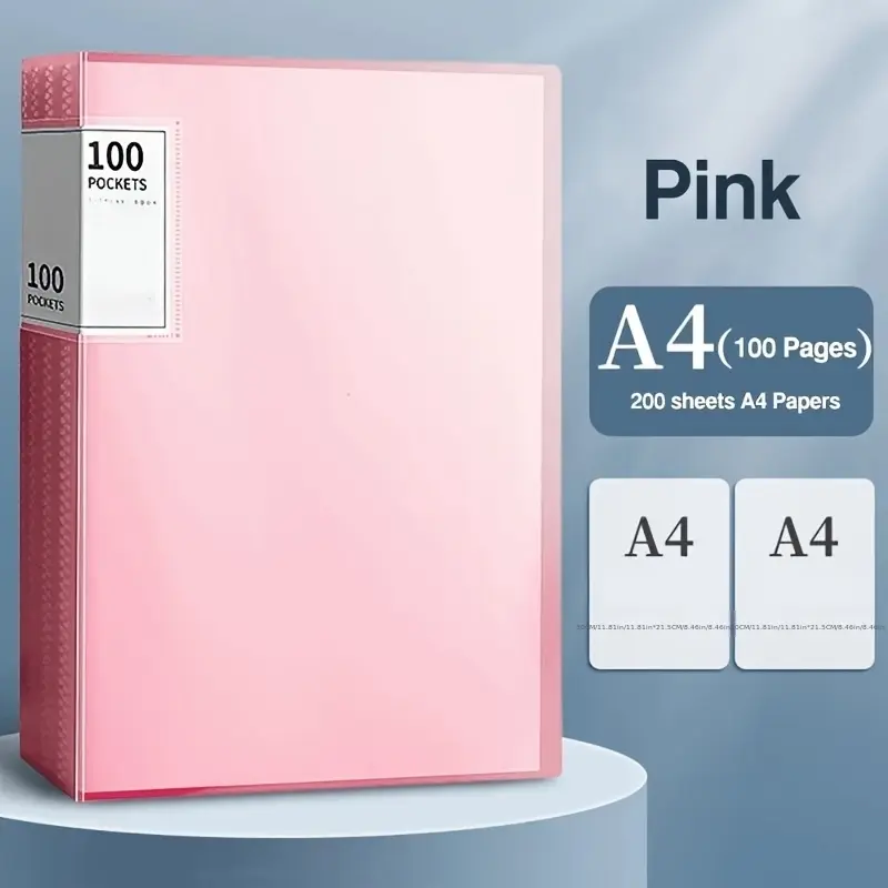 Large-capacity 100-page A4 folder - Important Document Organizer - Durable binding method - Suitable for offices, log recording, scrapbooks, photo albums, portfolios - Files, certificates, news papers, etc., suitable for 10 party events