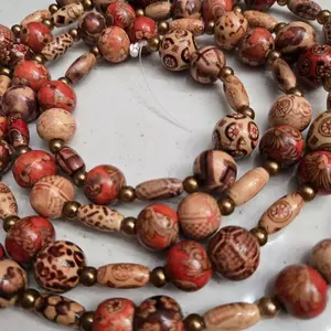 Waistbeads-Barrel Clasp-Colorway- ' Wood & Pearl '57.5  Inches High-Quality Beads for Casual & Formal Occasions