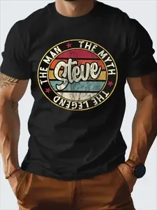 Men's Steve "The Legend" Vintage Iconic Print T-Shirt - Steve 'The Legend' Myth Legend Logo Short Sleeve Round Neck Casual Summer Tee Suitable for Training,, Beach & Outdoor - Machine Washable Iconic Face Design Gift for s &