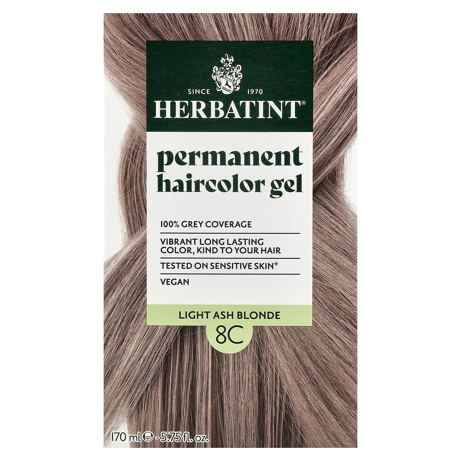 Herbatint Permanent Haircolor Gel, 8C Light Ash Blonde, 5.75 fl oz (170 ml)