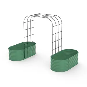Garvee Galvanized Raised Garden Bed with 96-Inch Tall Vertical Arch Trellis – Expandable, Durable Planter Box for Outdoor Herbs, Flowers, Vines & Plants – Includes Plant Clips and Drainage Netting