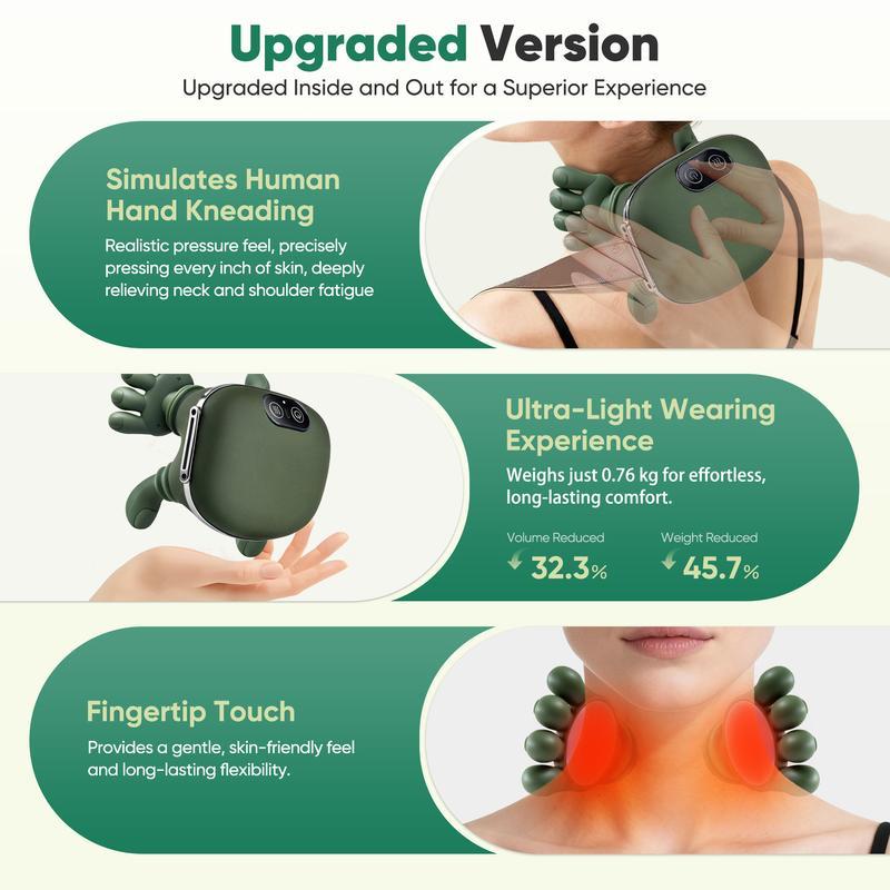 Wireless Portable Neck & Shoulder Massager Heated bionic hands deliver 4D kneading and acupressure massage Relieves muscle tension and deep tissue pain Three-speed settings Unisex design Perfect holiday and Valentine's Day gift