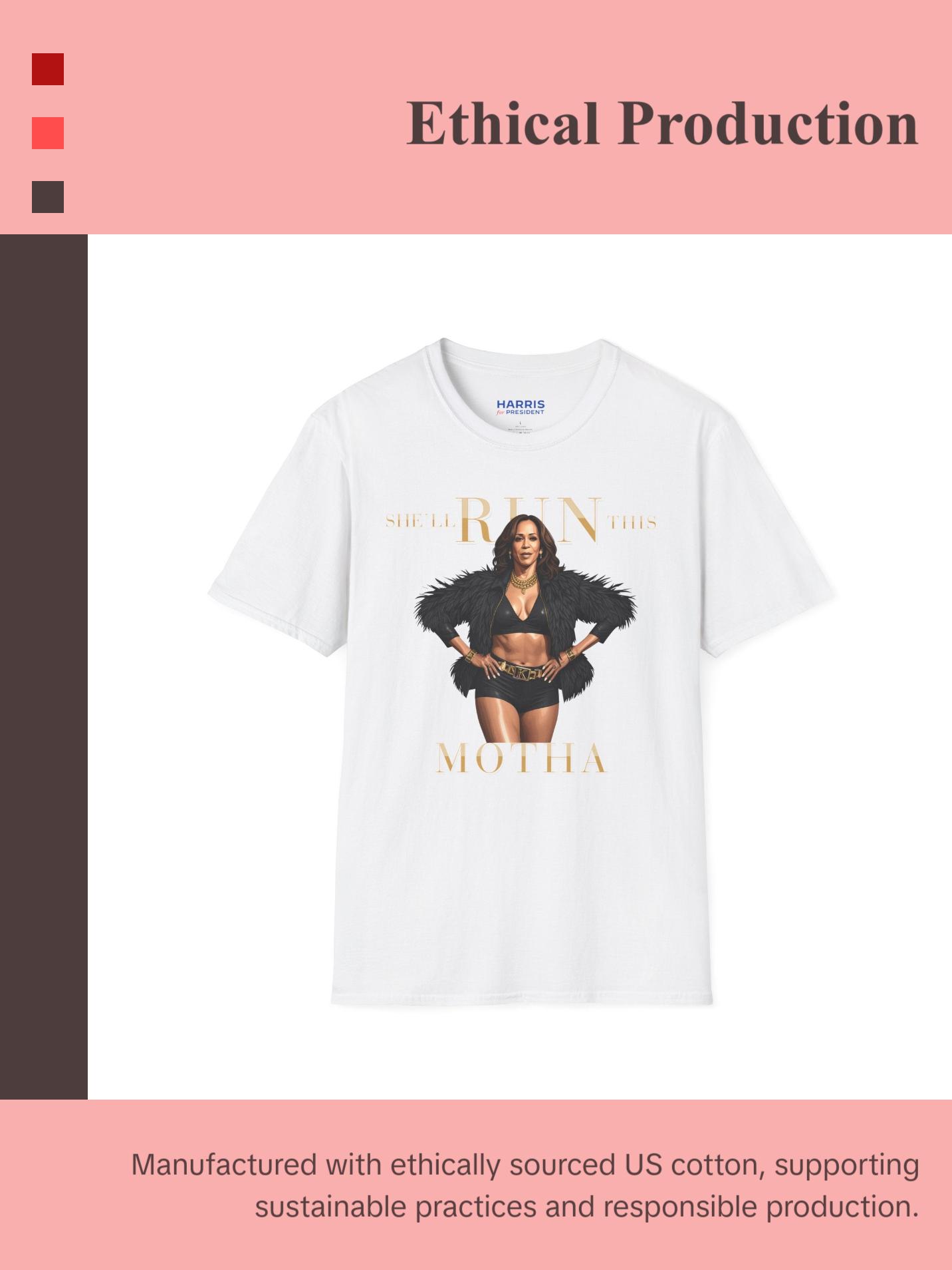 Kamala Harris "She'll Run This Motha" Graphic T-Shirt - Bold Feminine Statement Tee - Available in 10 Colors Casual Comfort