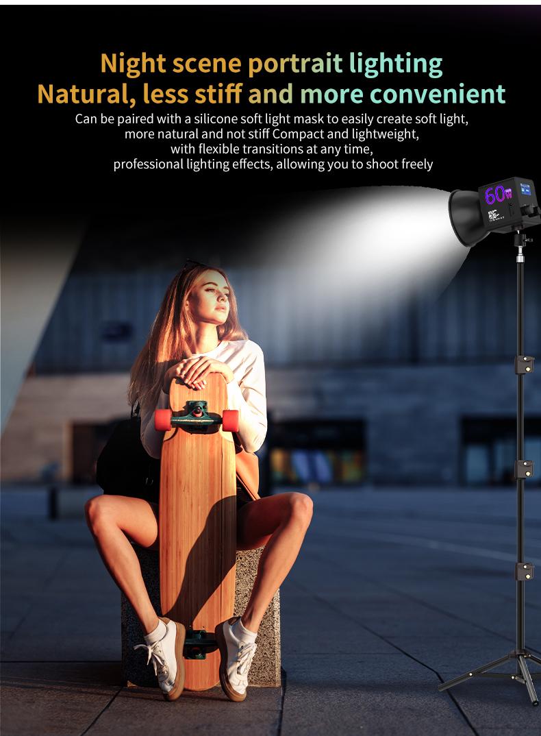 RGB COB Video Light - Compatible with Tripod - 60W USB Charging - Wireless Fill Light, 24 Scene Modes, 13400mAh Battery (5-hour battery life) Suitable for Vlogs, Live Streaming, Photography, and Professional Studio Lighting