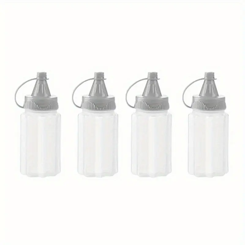 4 Pcs Mini Sauce Bottles – Portable condiment squeeze containers, Seasoning Containers, with lids for ketchup, dressing and spices. Leakproof kitchenware accessories for camping, picnic, lunch boxes, office meals and travel food storage.