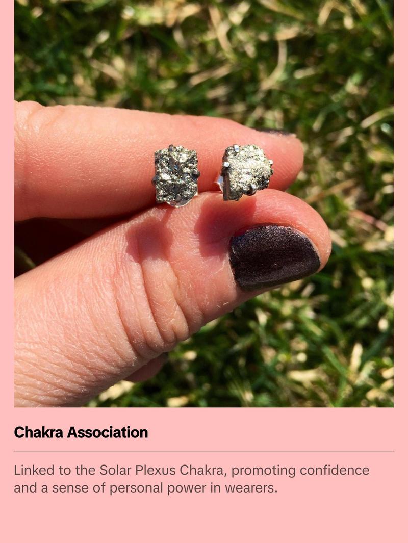 Pyrite Raw Natural Earrings in Prong Stud Setting - Sterling Silver