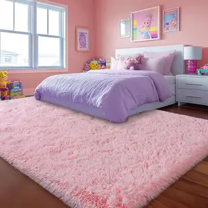 QULINT Pink Area Rugs Fluffy For Living Room Bedroom With 4 Carpet Stickers, Modern Soft Shaggy Furry Plush Carpet For Home Decor Aesthetic, Non Slip Rectangular Carpet For Kids Room,Non-Shedding, Easy Care, Idea Gift For Mother's Day and Easter