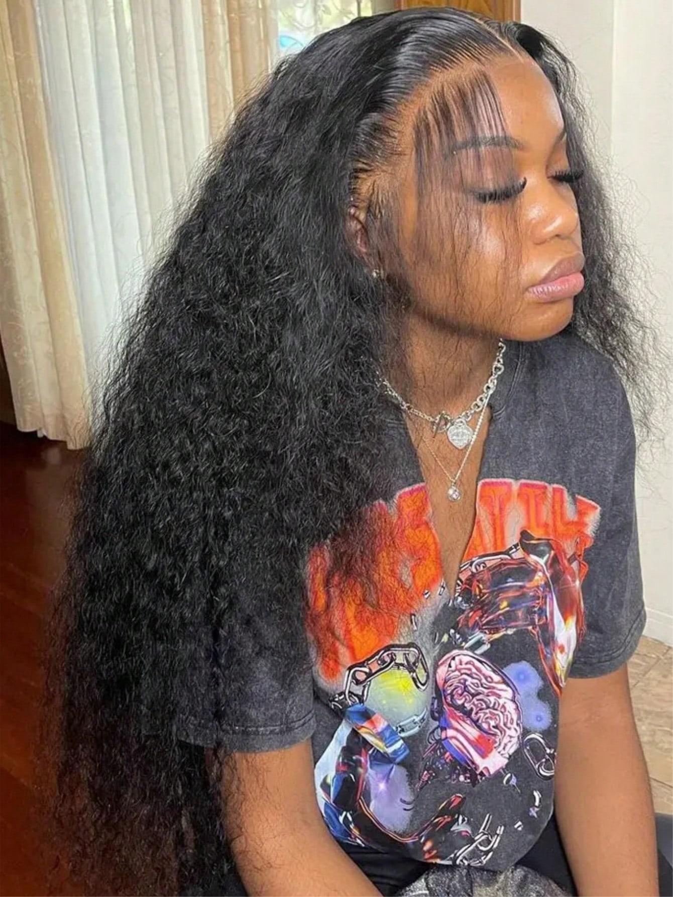 38 40 Inch 180% Density Deep Wave Lace Front Wigs Human Hair 13x4 HD Lace Front Wigs Human Hair Glueless Pre Plcked Curly Human Hair Wig For Women With Baby Hair Wet And Wavy Wig Natural Color