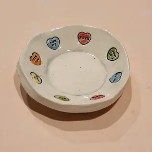 Valentine's Heart Candy Dish Handmade Ceramic with Colorful Hearts for Sweet Treats