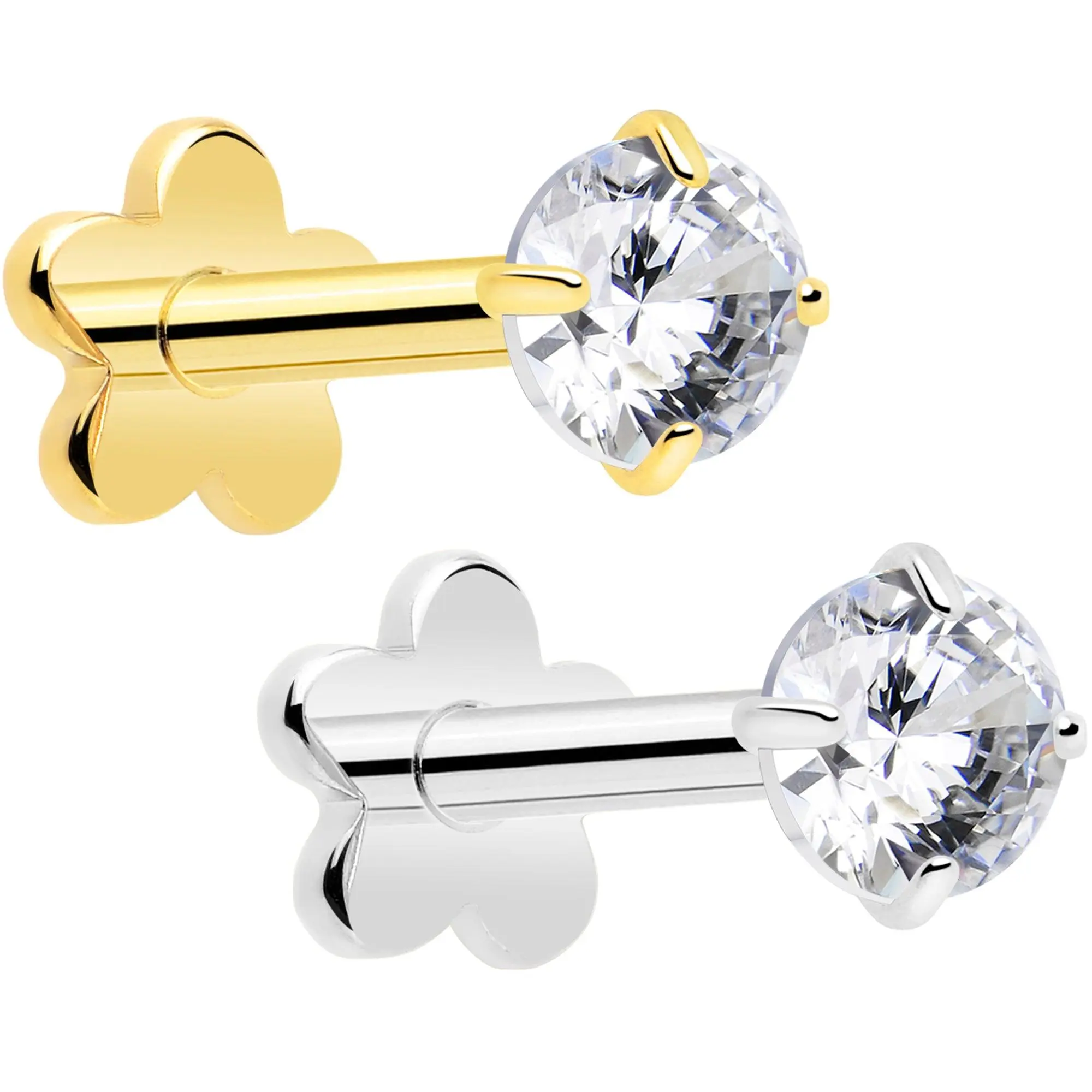 18G Gem Implant Titanium Reversible Threadless Flower Flat Back Earring