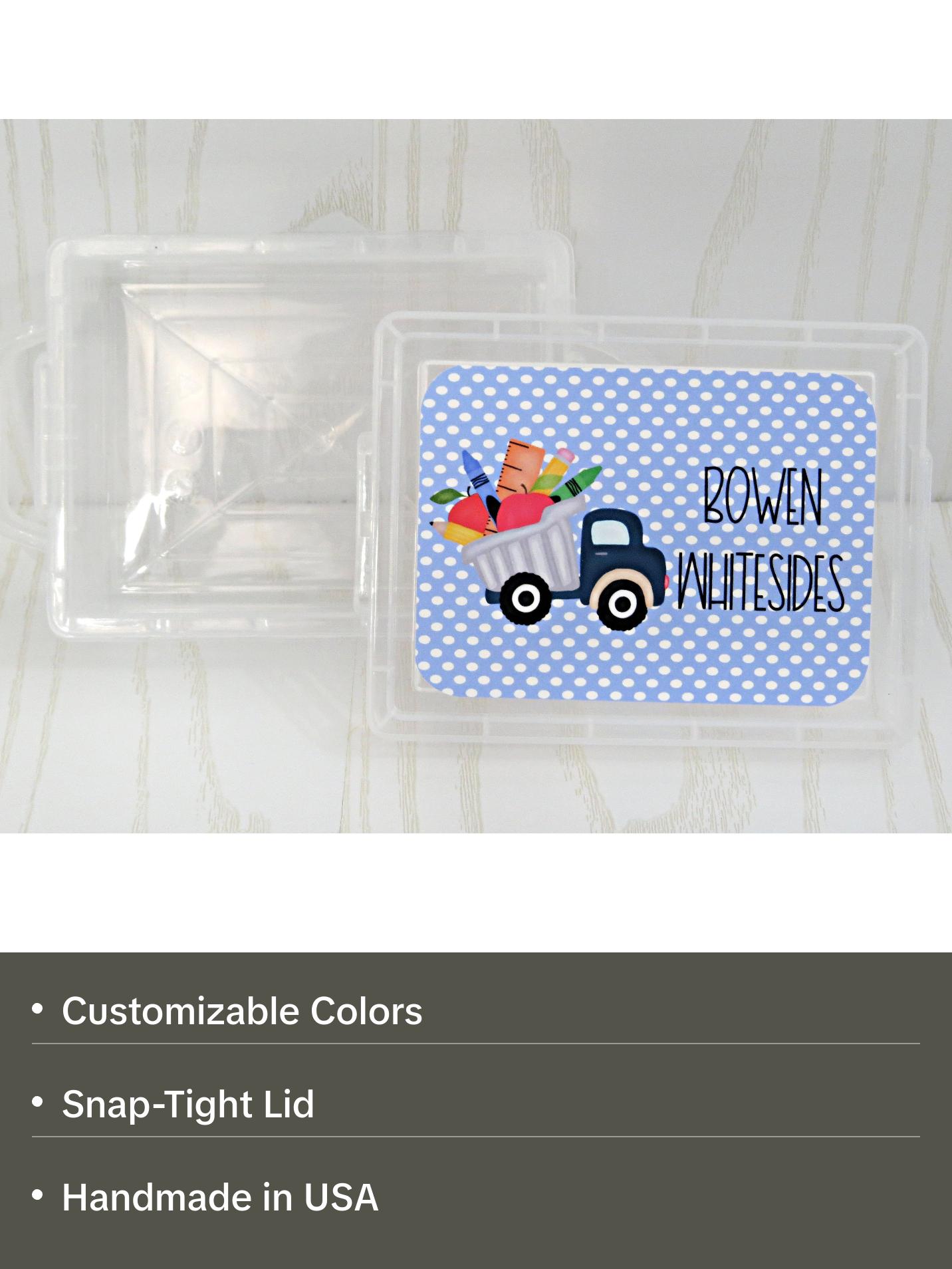 Personalized Crayon Box - Custom Case - Hard Crayon Box with Snap-Tight Lid - Supply Boxes for Kids Boys School Classroom - Back to School