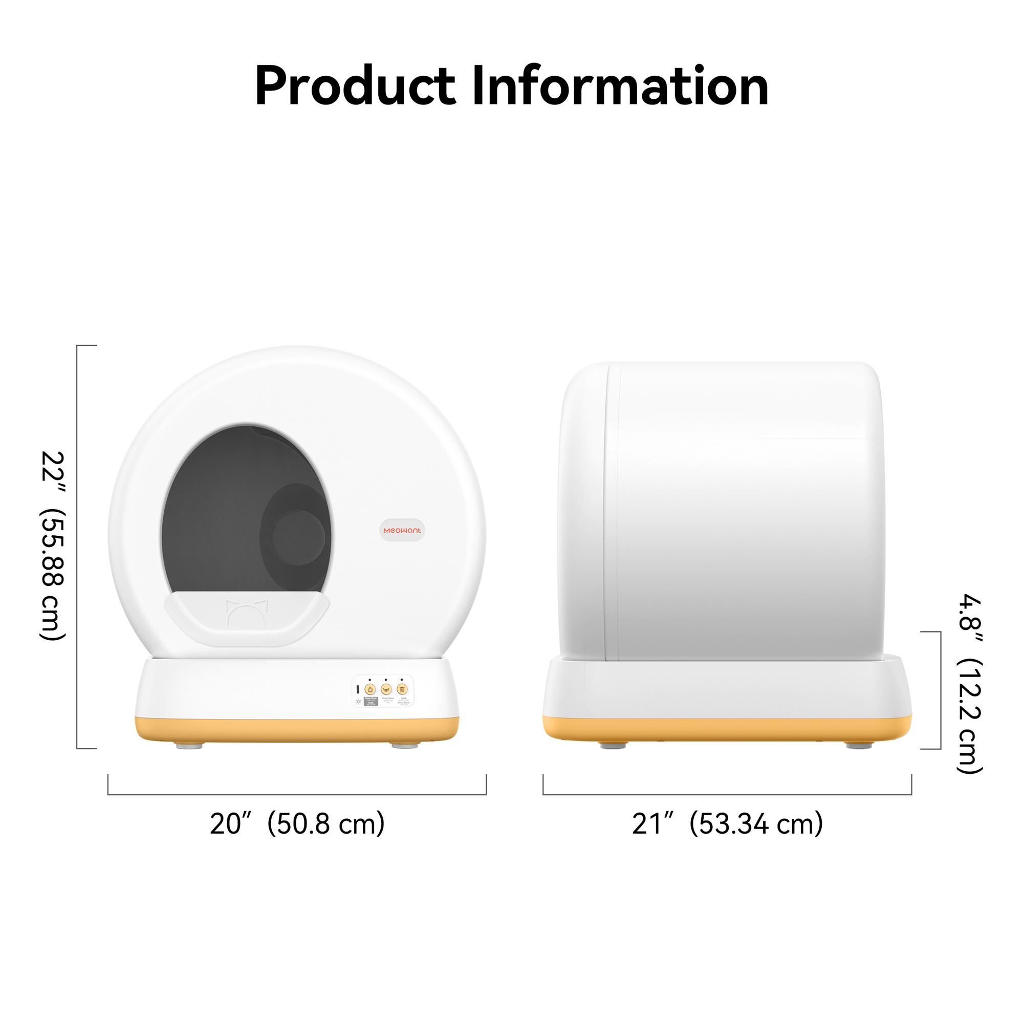 Meowant SC01 57.6L Automatic Cat Litter Box Self-Cleaning Odor-Free Pee Guard Auto Safety Stop App-Controlled with Mat & Liner Ultra Quiet Operation for Multi-Pets