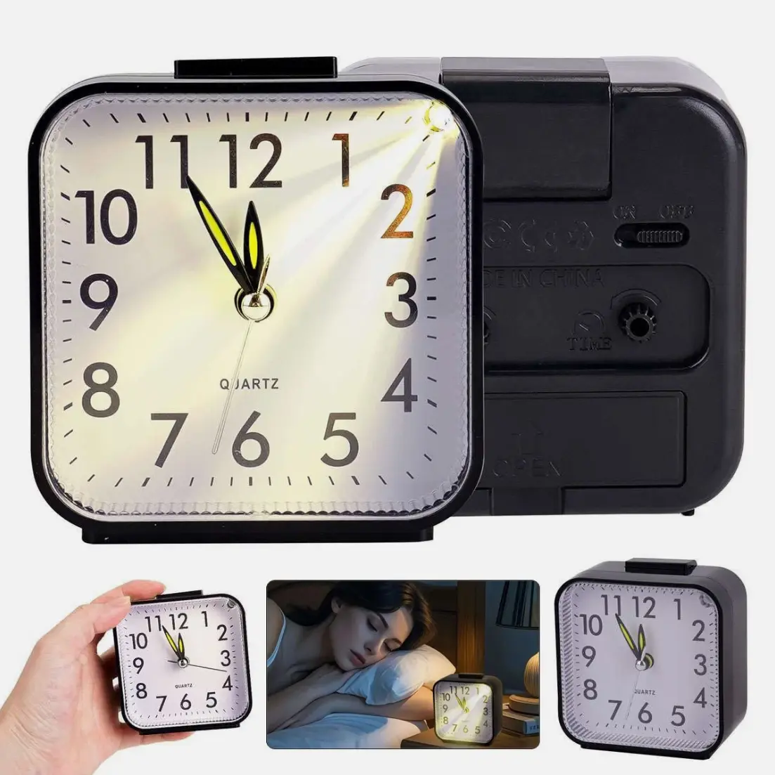 Small Travel Alarm Clock Analog Battery Operated Silent No Ticking With Light Easy Setup Compact Size Portable for Travel Ideal for Home Use
