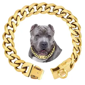 TikTok Favorite!19mm Gold Stainless Steel Dog Harness Collar - Chew-Proof Heavy Duty Leash Chain for Large Dogs Big Breed Approved & Tangle-Free! Pet accessories #LargeDogEssentials