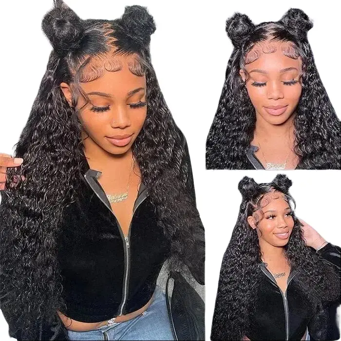 Berryshair Women's Deep Curly HD Lace Frontal Wig 13x6, 180% & 250% Density Real Unprocessed Brazilian Black Human Hair Glueless Wigs, Super Soft, Natural Looking Wig