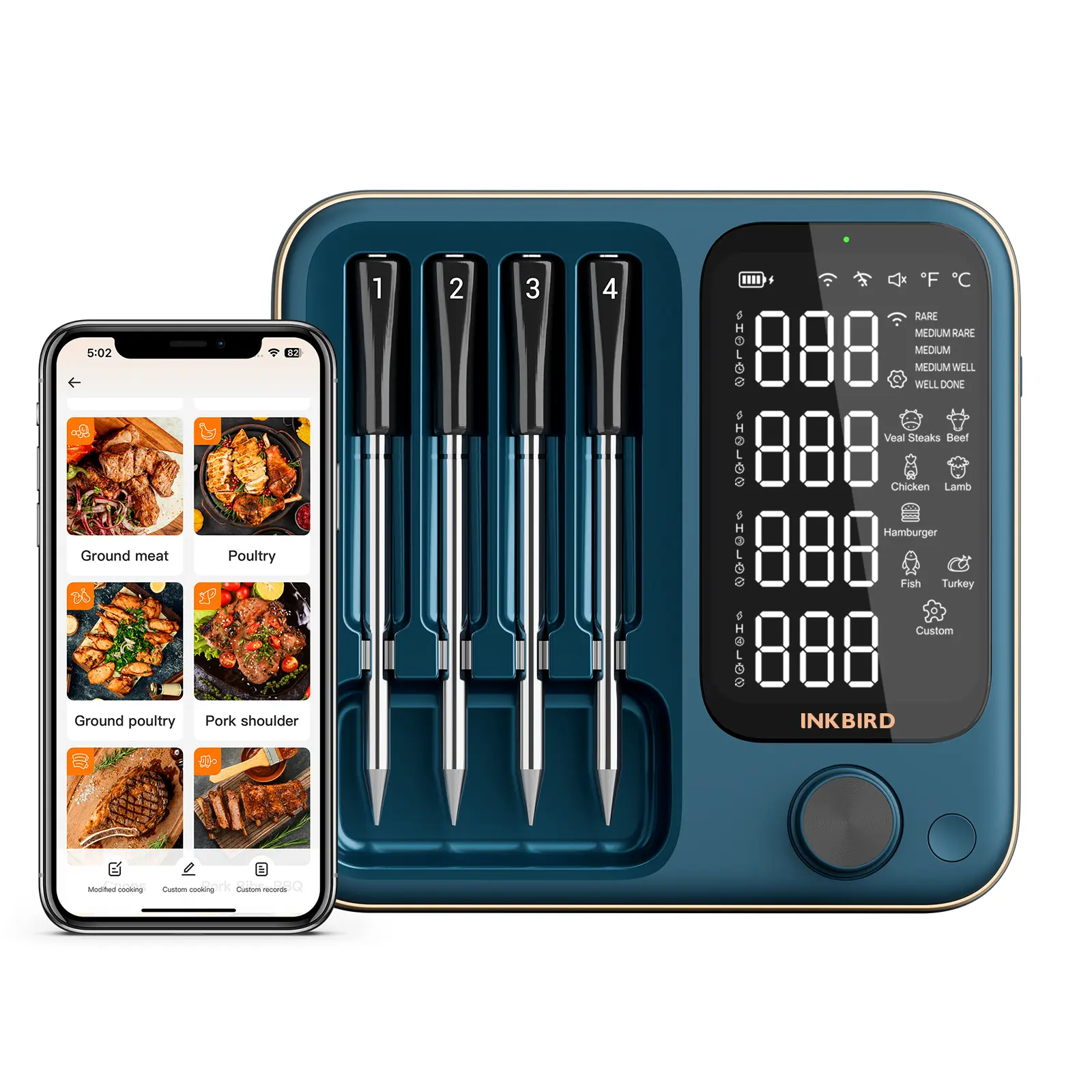 INKBIRD WiFi 5G and Bluetooth Meat Thermometer with 4 Multi-sensor Probes, NIST Accredited Accuracy, for Apple Watch Monitoring for BBQ, Grill, Oven ,restock,home essentials