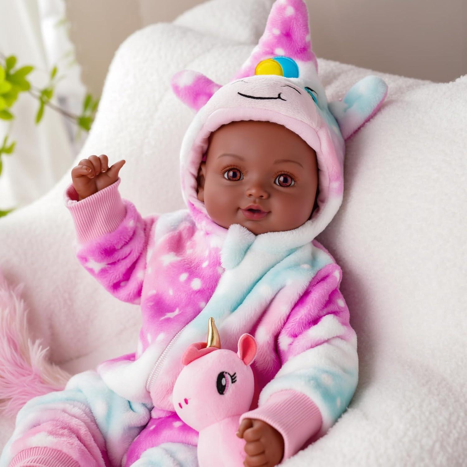 Babeside Newborn Real Life Reborn Baby Doll Dark Skin Black African American Toddler Doll Laney with Cloth Body for Kids Age 3 Rebornbabydoll