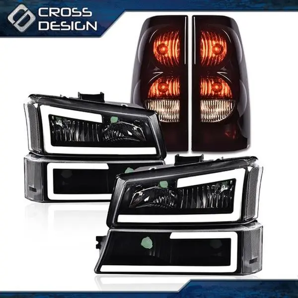 CROSSDESIGN LED DRL Headlight Assemblies Set with Bulbs - Vehicle-Specific LED Light, PC Bumper Lamps, Tail Lights for 03-07 Silverado, Aftermarket Direct Plug-in Bolt-on Fit Exterior Lighting Upgrade